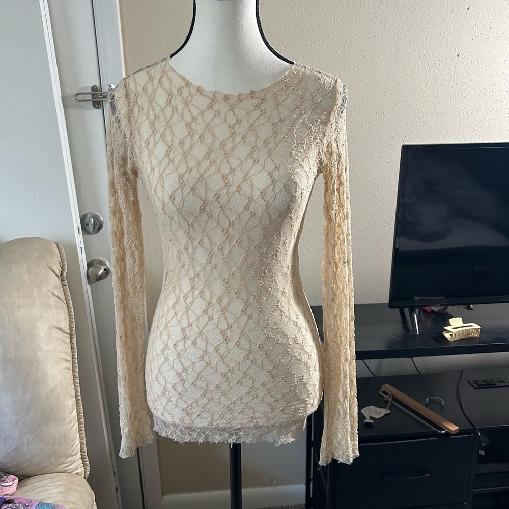 Vintage Wet Seal Cream Lace Long Sleeve Blouse